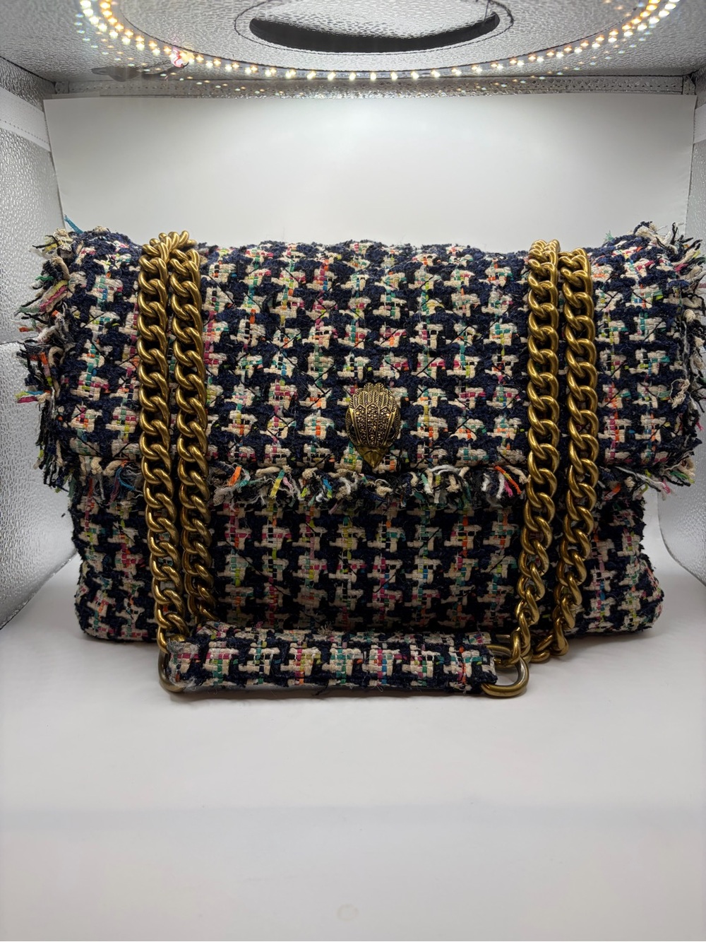 Kurt Geiger Multicolor Tweed Shoulder Bag with Gold Chain